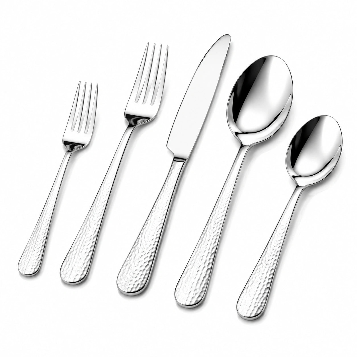 Besteckset 5-teilig 22.5 cm Edelstahl Silber gehämmerte Griffe für den Esstisch