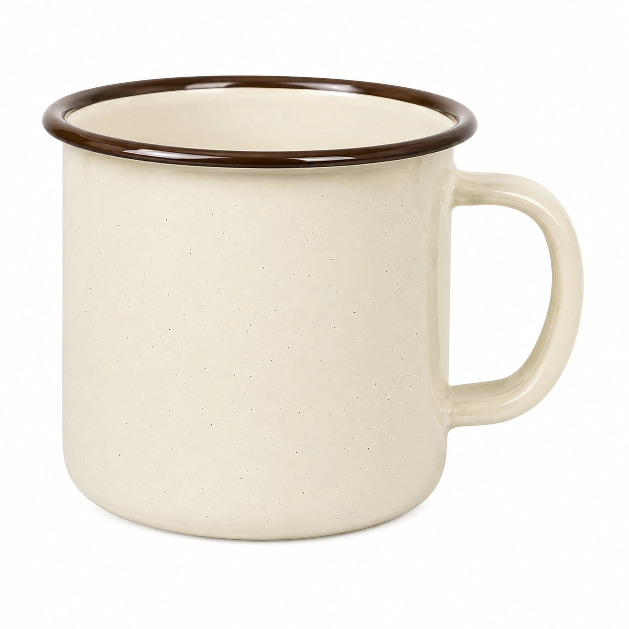 Emaillebecher 350 ml Cremebraun mit Henkel im Retro-Stil