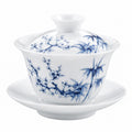 Gaiwan Teetasse 150 ml Porzellan Weiß Blau mit Deckel und Untertasse