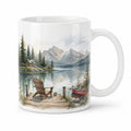 Keramiktasse 330 ml Weiß mit Bergsee Motiv Rund mit Henkel