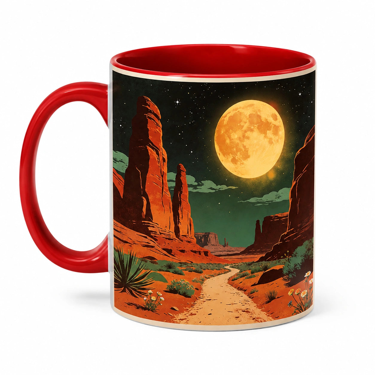 Keramiktasse 330 ml Rot mit Wüstenmond Motiv für Heißgetränke