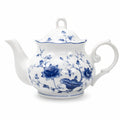 Porzellan-Teekanne 1.20 L Weiß Blau mit Blumenmuster und Deckel