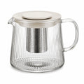 Teekanne 1.2 L aus Glas transparent mit Edelstahlfilter und Deckel creme geripptes Design