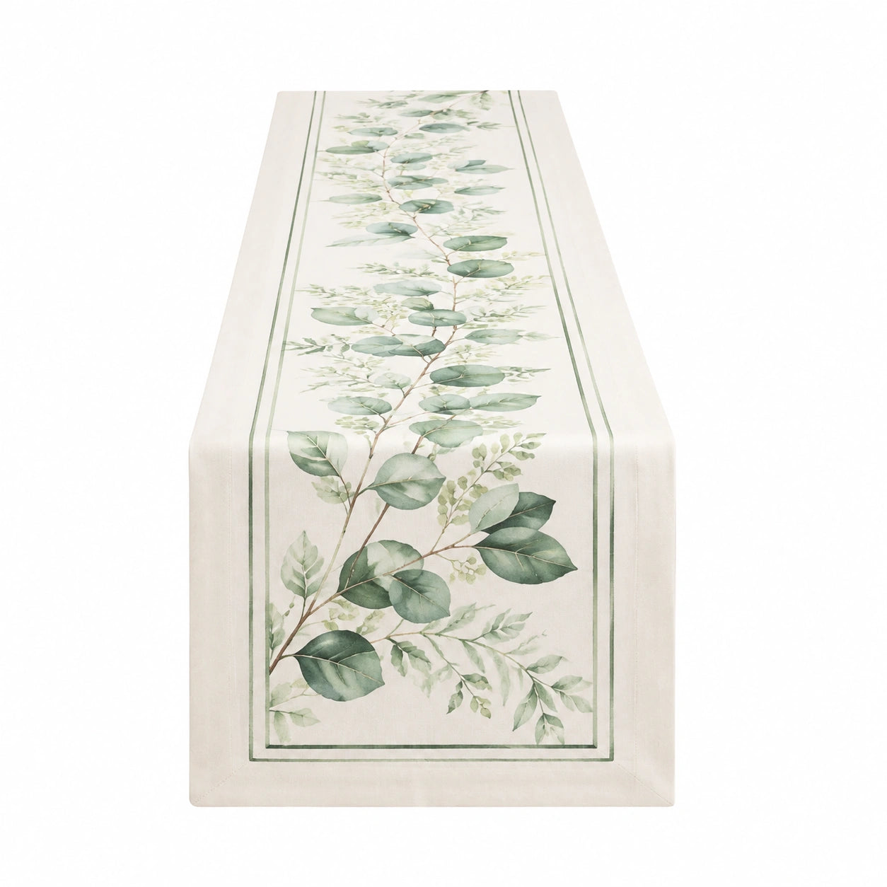 Tischläufer 180 x 33 cm Polyester Creme Grün mit Blättermuster