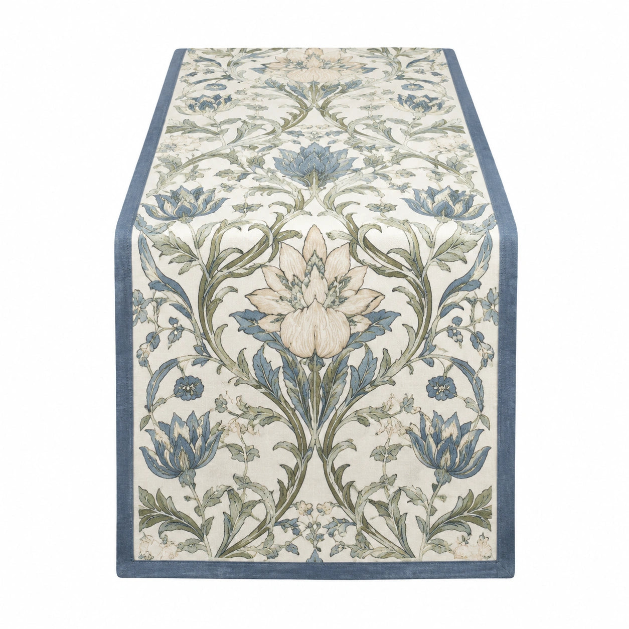 Tischläufer 40 x 180 cm Stoff Cremeblau mit Blumenmuster